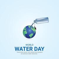 mundo agua día. agua día creativo anuncios diseño marzo 22 social medios de comunicación póster, , 3d ilustración. vector