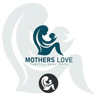 Mother silhouette beautiful woman and baby with her baby card happy mother's day logo vector