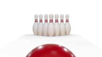 bowling staking in langzaam beweging Aan wit achtergrond video