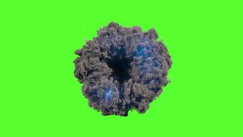 Abstract portal smoke ring with blue flash on green screen video