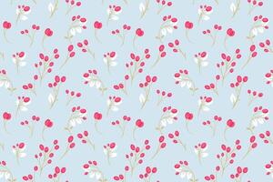 Abstract tiny branches with shapes berries and leaves scattered randomly in seamless pattern. Creative stems with forms dots, spots, drops pastel printing. Template for designs, textile, vector