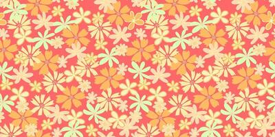 Abstract creative groovy flowers seamless pattern on a red background. hand drawn sketch shapes cute ditsy meadow floral printing. Template for designs, notebook cover, childish textiles vector