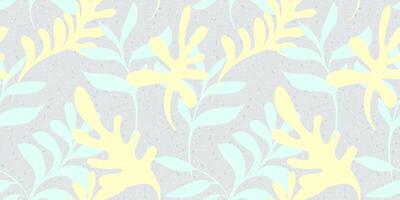 Pastel simple seamless pattern with abstract large shapes and tiny dots, drops, spots. hand drawn sketch. Creative minimalist large branches leaves printing. Collage template for designs vector