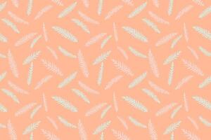 Abstract tiny branches leaves fir random scarlet in a seamless pattern. hand drawn sketch. Minimalist simple flat botanical patterned on a orange peach background.Collage for designs, printing vector