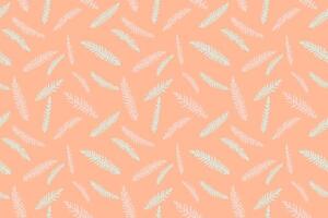 Abstract tiny branches leaves fir random scarlet in a seamless pattern. hand drawn sketch. Minimalist simple flat botanical patterned on a orange peach background.Collage for designs, printing vector