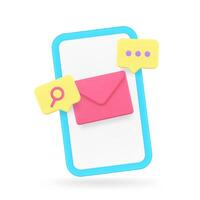 Online chatting smartphone application incoming message new mail search 3d icon realistic vector