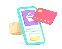 Online shopping smartphone application marketplace delivery card payment 3d icon realistic vector