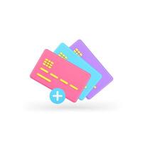 Add credit debit card cashless payment information link banking account 3d icon realistic vector