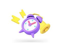 Alarm clock ring bell warning reminder call sound notification push tone signal 3d icon vector