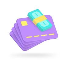 Cash money transaction send credit debit card online banking transfer 3d icon realistic vector