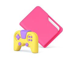 Virtual game cloud storage management file folder and gamepad 3d icon realistic vector