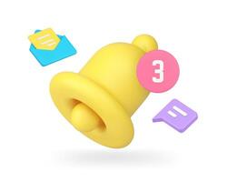 Ring bell incoming notification with number for online chat message 3d icon realistic vector