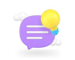 Innovation idea quick tips solution speech bubble chat and lightbulb 3d icon realistic vector