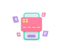 Online banking smartphone application credit debit card payment service 3d icon realistic vector