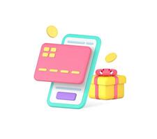 Card payment cashback financial bonus money back guarantee smartphone banking app 3d icon vector