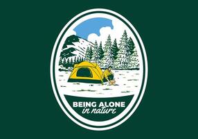 Camping alone in nature. Vintage outdoor illustration badge design vector