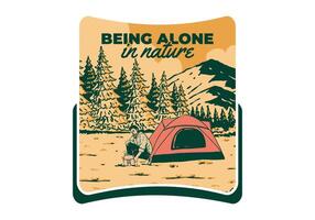 Camping alone in nature. Vintage outdoor illustration badge design vector