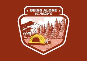 Camping alone in nature. Vintage outdoor illustration badge design vector