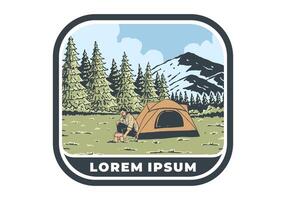 Camping alone in nature. Vintage outdoor illustration badge design vector