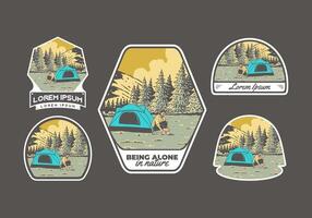 Camping alone in nature. Vintage outdoor illustration badge design vector