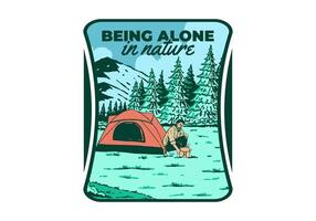 Camping alone in nature. Vintage outdoor illustration badge design vector