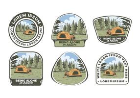 Camping alone in nature. Vintage outdoor illustration badge design vector