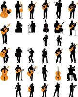 conjunto de siluetas de músicos en un blanco antecedentes. ilustración vector