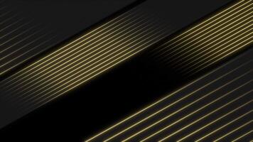 Golden colored glowing parallel lines over simple black background, elegant golden luxurious background video