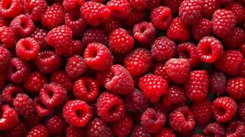 A close up of a bunch of red raspberries photo