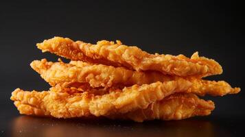 A stack of fried chicken pieces on a black background photo