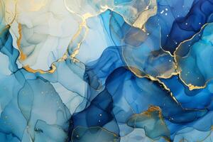 The image is a beautiful blue and gold painting with a lot of detail photo