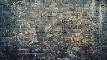 A brick wall with a lot of cracks and holes photo