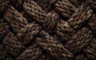 A close up of a knotted rope with a brown color photo