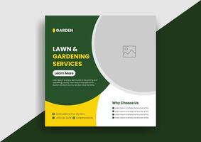 Lawn Mower Garden or Landscaping Service Social Media Post and Web Banner Template Design vector