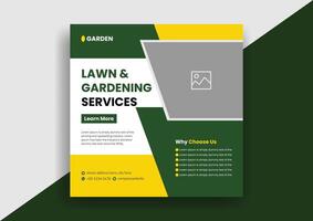 Lawn Mower Garden or Landscaping Service Social Media Post and Web Banner Template Design vector