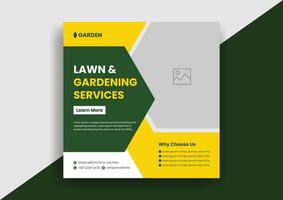 Lawn Mower Garden or Landscaping Service Social Media Post and Web Banner Template Design vector