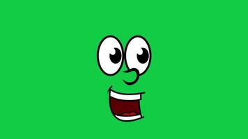 Cartoon face with eyes, nose, mouth talking loop animation on green screen background video