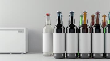 bebida enfriador con blanco botella maquetas para refrescante bebidas foto