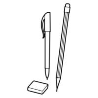 Back to school. Stationery, school, supplies set. Pen, pencil and eraser vector