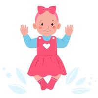 Cute baby girl in pink dress with a bow on her head vector