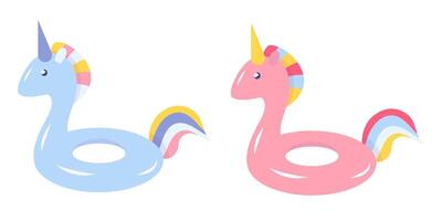 Unicorn shape inflatable swimming ring in flat style. vector