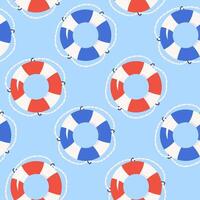 Red and blue life buoy seamless pattern. Summer beach background for print, fabric, textile, wrapping paper. vector