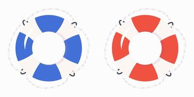 Red and blue life buoy icon set in flat style. vector