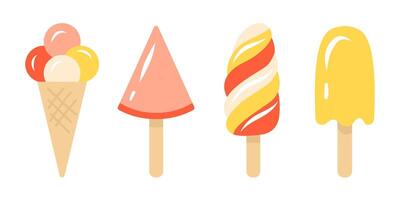 Pink, yellow and red ice creams set illustration in flat style. vector