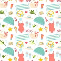 Summer beach holiday elements pattern for print, fabric, textile, wrapping paper. vector