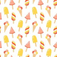 Pink, yellow and red ice creams seamless pattern. Summer beach background for print, fabric, textile, wrapping paper. vector