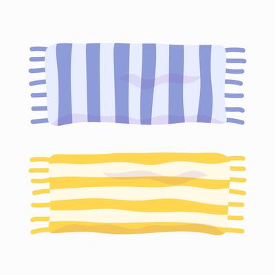 Summer beach striped towel set in flat style.