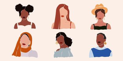 Set of different faceless abstract different ethnic groups women vector