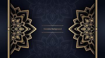 Black background with golden mandala ornament vector