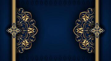 Dark blue ornamental background, with gold mandala decoration vector